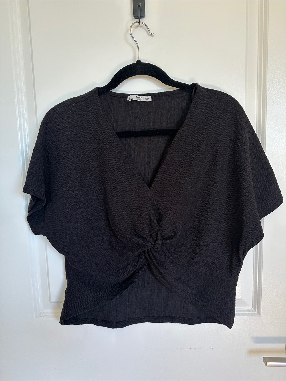 Zara Black Knot-Front V-Neck Crop Top